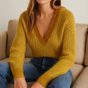 Dannijo gold mohair deep v cropped knit sweater